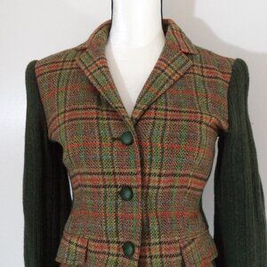 Vintange ETRO plaid wool blazer  olive green orange Italian designer 42 IT 6 US